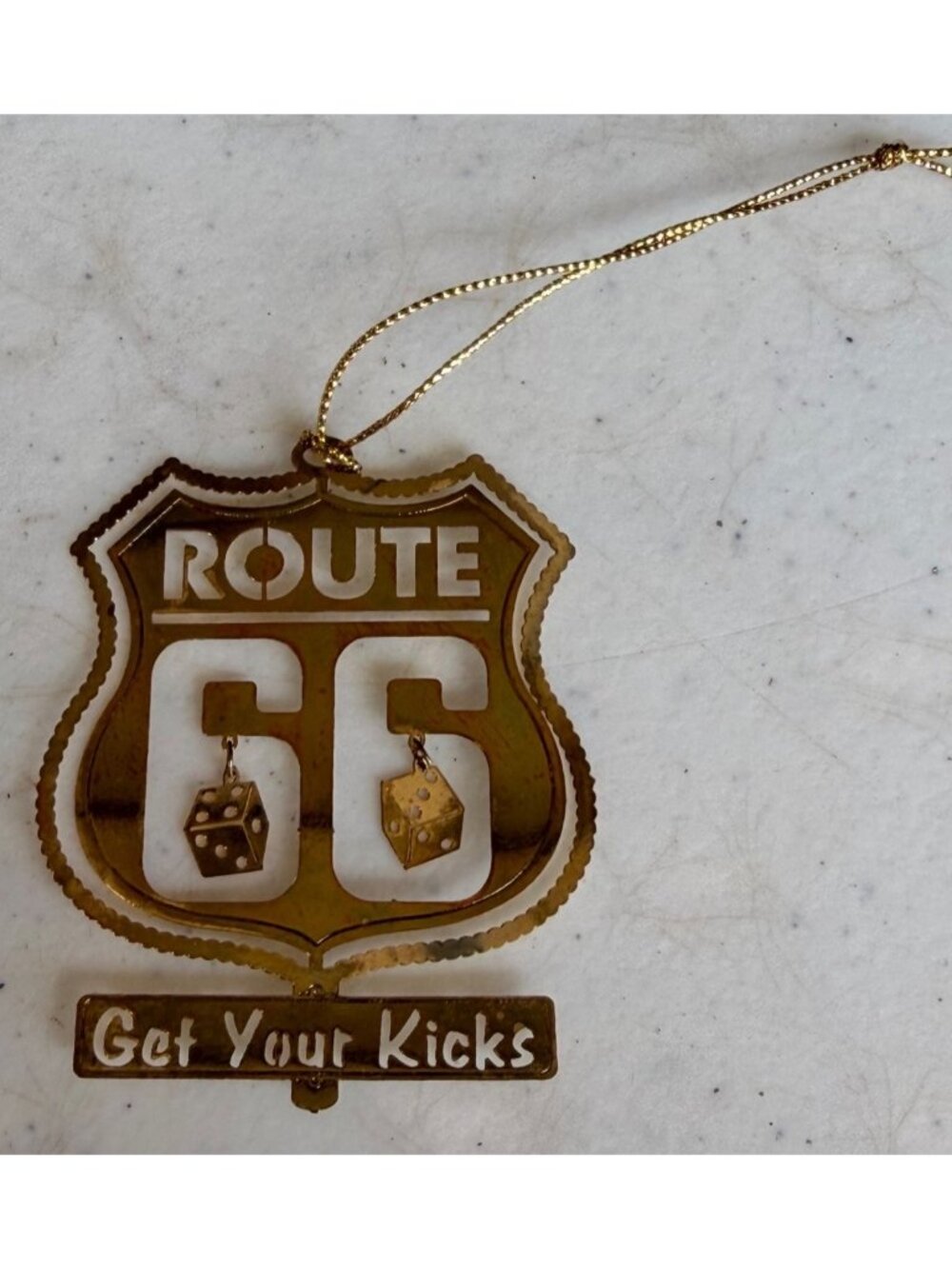 Nation's Treasures 24k Gold Flashed Brass Route 66 "Get Your Kicks" Ornament